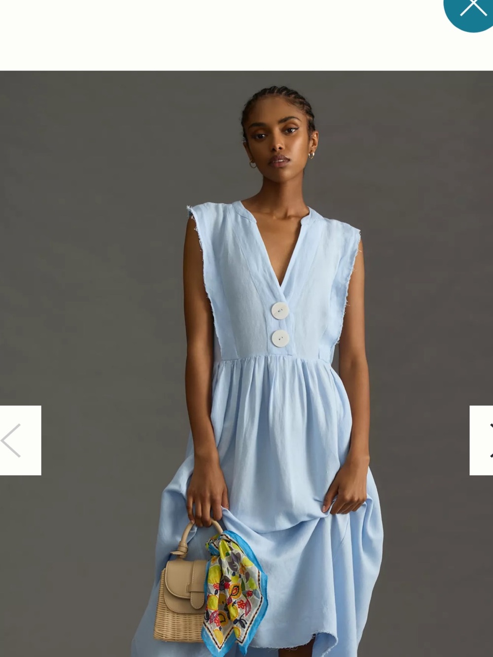 By Anthropologie V-Neck Apron Light Blue Sleeveless Midi Oversized Dress L